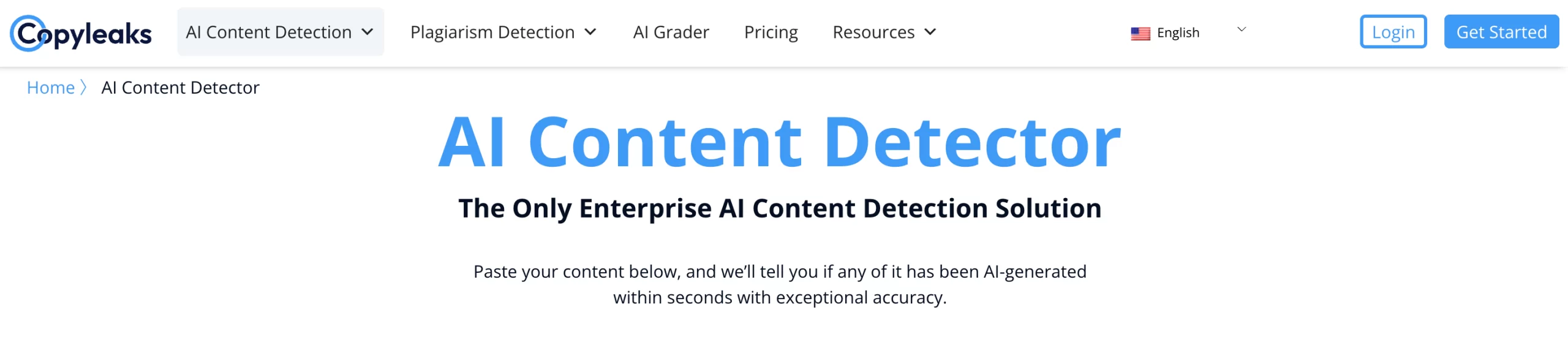 Copyleaks AI Content Detector Webpage