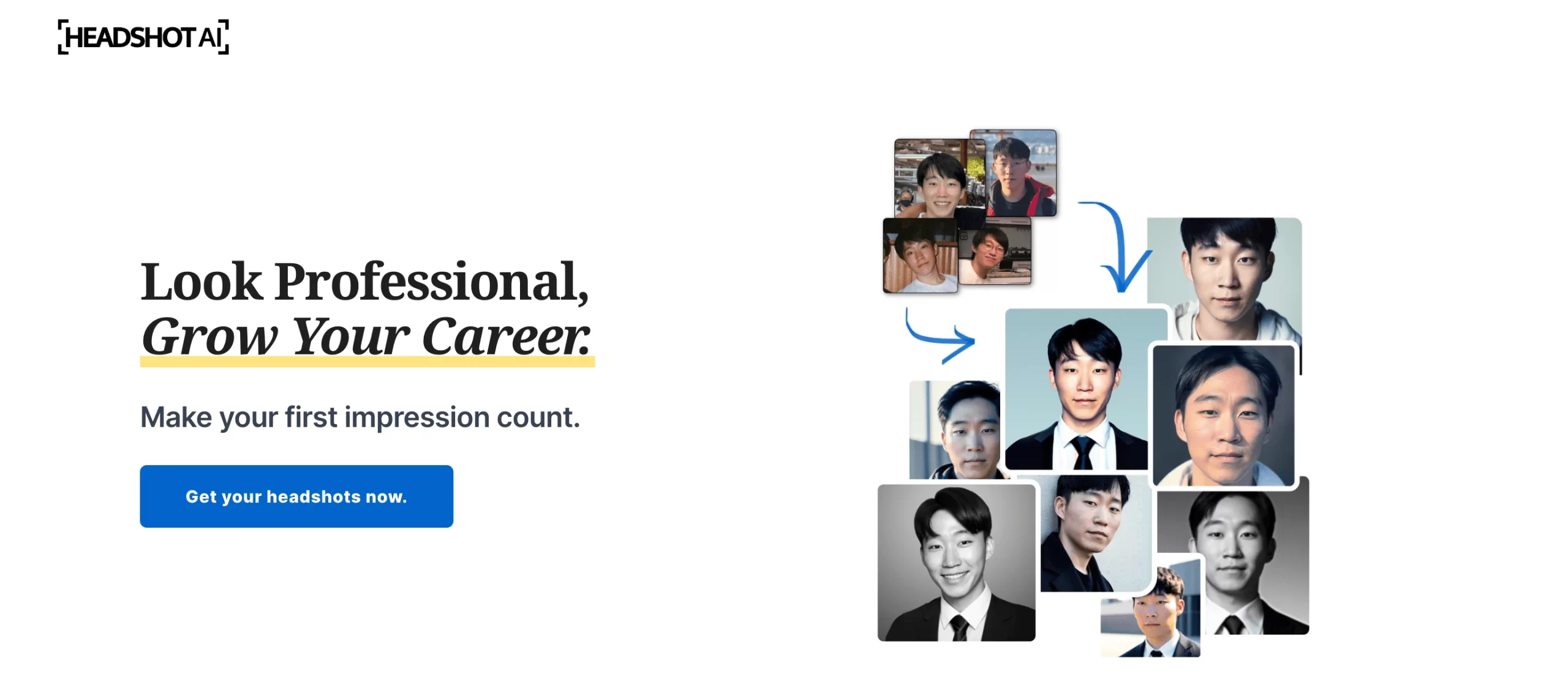 Headshot AI's website home page
