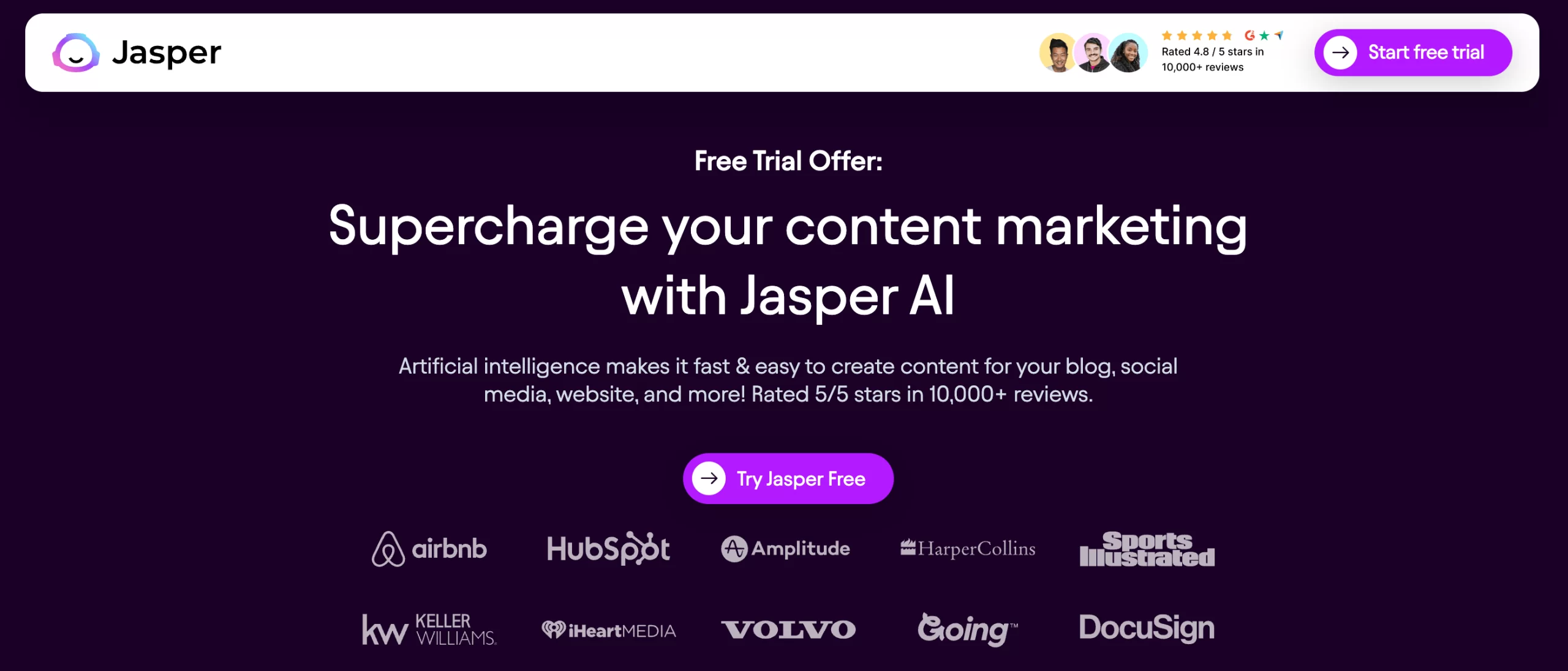 Jasper AI's website homepage