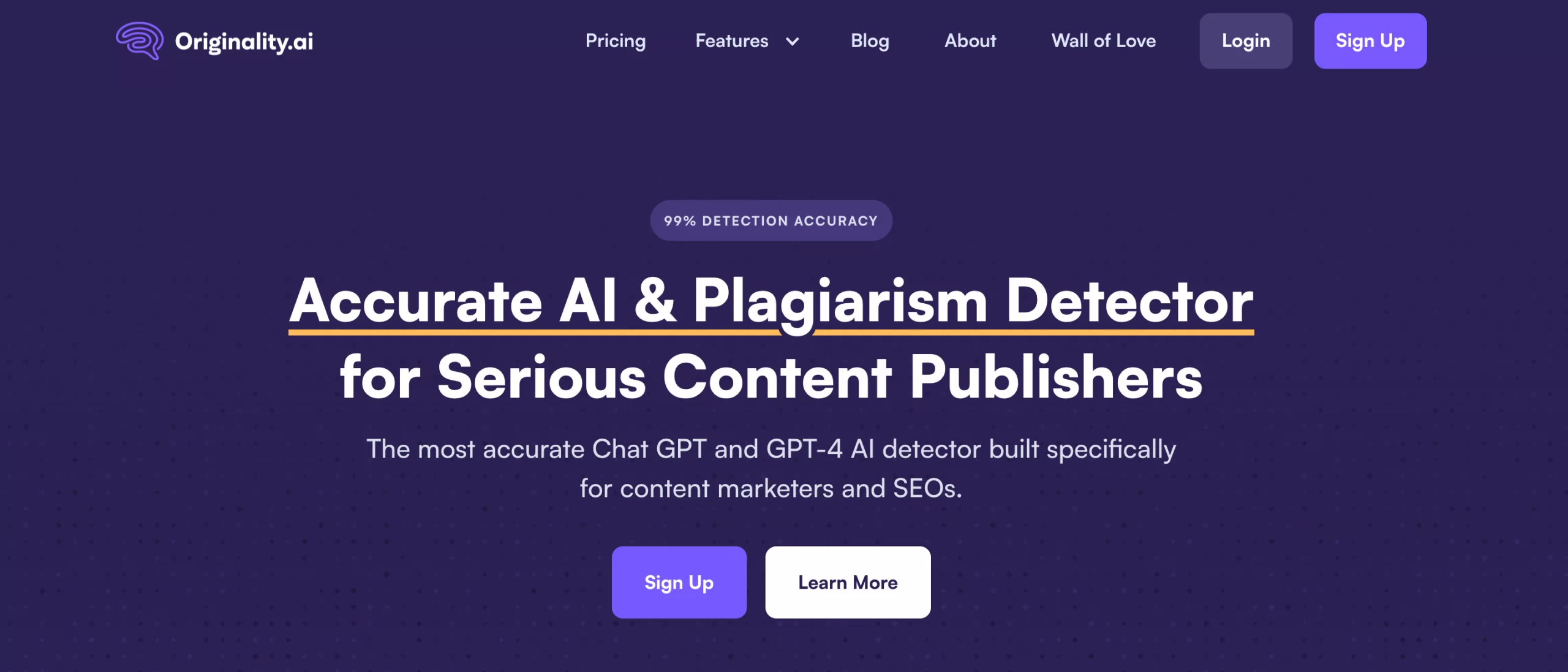 Originality.ai's website homepage