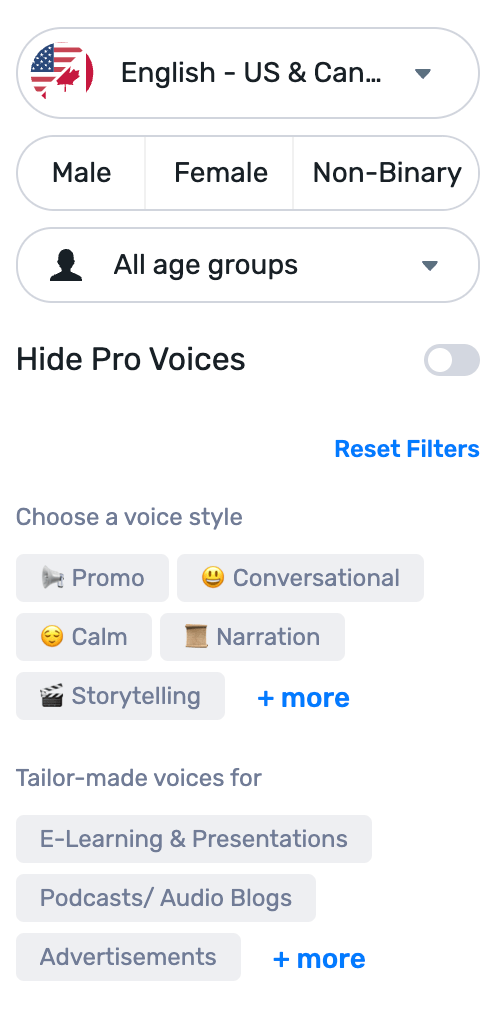 Screenshot of MURF AI Voice customization options