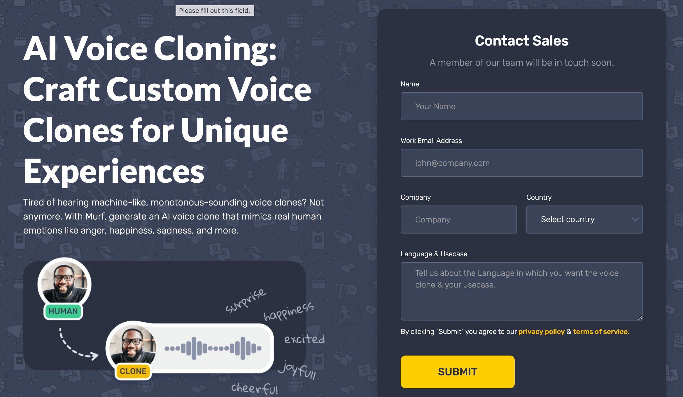 Murf AI Voice Cloning Webpage